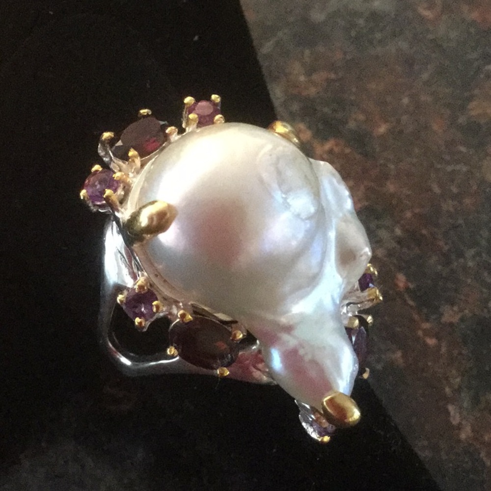 Majestic Rare Large Natural Baroque Pearl Ring